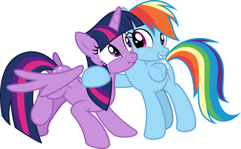 Size: 10430x6473 | Tagged: safe, artist:sollace, derpibooru import, rainbow dash, twilight sparkle, twilight sparkle (alicorn), alicorn, pegasus, pony, stranger than fan fiction, .svg available, behaving like a dog, bronybait, cute, derpibooru exclusive, duo, full body, hug, image, looking at each other, looking at someone, png, scrunchy face, smiling, vector