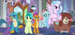 Size: 1598x750 | Tagged: safe, derpibooru import, screencap, gallus, ocellus, sandbar, silverstream, smolder, yona, changedling, changeling, classical hippogriff, dragon, earth pony, gryphon, hippogriff, pony, yak, uprooted, cropped, image, png, student six