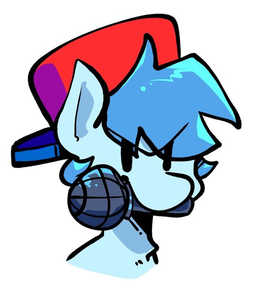 Size: 1093x1255 | Tagged: safe, artist:ocean_hairuuu, derpibooru import, earth pony, pony, baseball cap, blue hair, bust, cap, friday night funkin', hat, holding, image, jpeg, male, microphone, portrait, simple background, solo, white background