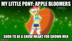 Size: 460x259 | Tagged: safe, artist:fantasyblade, derpibooru import, edit, editor:starburstrainbows, screencap, apple bloom, anthro, earth pony, unguligrade anthro, apple bloomers, action pose, adorabloom, animated, anime, apple, apple bloom's bow, april fools, armpits, bandeau, belly button, bow, boyshorts, bra, breasts, busty apple bloom, caption, cleavage, cleavage window, clothes, cute, discovery family, discovery family logo, fake screencap, female, food, frame by frame, gloves, green underwear, hair bow, i can't believe it's not hasbro studios, image, image macro, imgflip, jpeg, logo, long gloves, midriff, panties, sailor moon, shorts, socks, sparkles, stockings, text, thigh highs, underwear