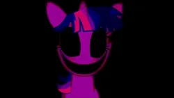 Size: 540x304 | Tagged: grimdark, derpibooru import, edit, edited screencap, screencap, twilight sparkle, pony, unicorn, lesson zero, season 2, black background, empty eyes, female, horn, image, jpeg, mare, messy mane, simple background, smiling, twilight snapple, unicorn twilight