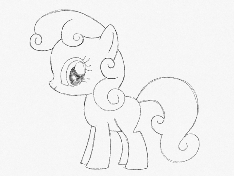 Size: 2048x1536 | Tagged: safe, artist:dreamtimeponies, artist:lauren faust, derpibooru import, baby half note, earth pony, pony, baby, baby hawwlf note, baby pony, black and white, cute, female, filly, foal, g1, g1 to g4, g4, generation leap, grayscale, image, looking at you, monochrome, png, sketch, smiling, smiling at you, solo