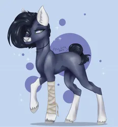 Size: 1713x1849 | Tagged: safe, artist:thelazyponyy, derpibooru import, oc, unofficial characters only, earth pony, pony, abstract background, bandage, coat markings, ear fluff, earth pony oc, image, jpeg, raised hoof, socks (coat marking), unshorn fetlocks