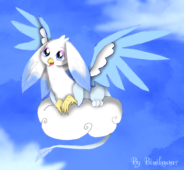 Size: 600x554 | Tagged: safe, artist:binikastar, derpibooru import, oc, unofficial characters only, gryphon, cloud, griffon oc, image, on a cloud, png, signature, solo, spread wings, story included, wings