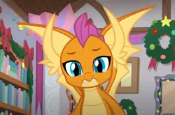 Size: 808x533 | Tagged: safe, derpibooru import, screencap, smolder, dragon, the hearth's warming club, cropped, dragoness, female, image, looking at you, png, solo, spread wings, wings