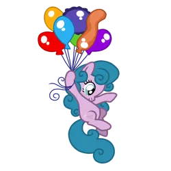 Size: 768x768 | Tagged: safe, artist:lauren faust, artist:sharksilverharpstrings, derpibooru import, baby half note, pinkie pie, earth pony, pony, baby, baby half note can fly, baby hawwlf note, baby pony, balloon, cute, female, filly, floating, flying, foal, g1, g1 to g4, g4, generation leap, holding, image, png, simple background, smiling, solo, then watch her balloons lift her up to the sky, transparent background, vector