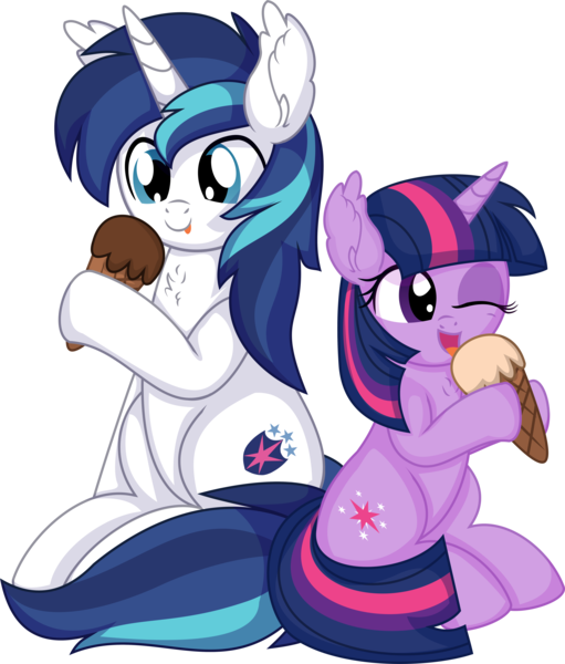 Size: 5850x6870 | Tagged: safe, artist:cyanlightning, derpibooru import, shining armor, twilight sparkle, pony, .svg available, absurd resolution, brother and sister, duo, ear fluff, eating, eyes closed, female, filly, foal, food, ice cream, image, male, png, siblings, simple background, smiling, stallion, tongue out, transparent background, vector, younger
