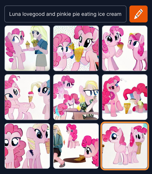 Size: 828x946 | Tagged: safe, dall·e mini, derpibooru import, machine learning generated, pinkie pie, earth pony, human, food, harry potter (series), ice cream, image, jpeg, luna lovegood