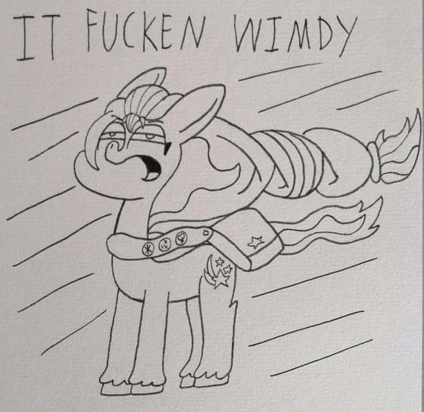 Size: 2776x2699 | Tagged: safe, artist:spoopygirl, derpibooru import, sunny starscout, earth pony, female, full body, g5, image, it fucken wimdy, jpeg, lineart, traditional art