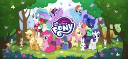 Size: 1666x768 | Tagged: safe, derpibooru import, official, angel bunny, applejack, fluttershy, pinkie pie, princess celestia, princess luna, rainbow dash, rarity, twilight sparkle, twilight sparkle (alicorn), alicorn, earth pony, pegasus, pony, rabbit, between dark and dawn, animal, female, gameloft, image, loading screen, mane six, mare, my little pony logo, png, video game