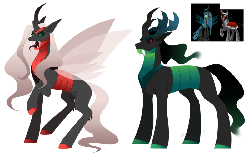 Size: 2900x1800 | Tagged: safe, artist:purplegrim40, derpibooru import, changeling queen oc, oc, changeling, changeling queen, pony, unicorn, female, image, male, parent:king sombra, parent:queen chrysalis, png, raised hoof, simple background, stallion, transparent background