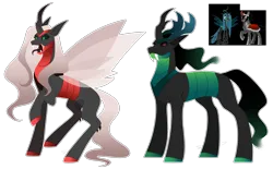 Size: 2900x1800 | Tagged: safe, artist:purplegrim40, derpibooru import, changeling queen oc, oc, changeling, changeling queen, pony, unicorn, female, image, male, parent:king sombra, parent:queen chrysalis, png, raised hoof, simple background, stallion, transparent background