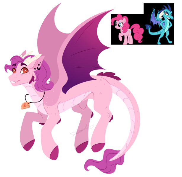 Size: 1800x1757 | Tagged: safe, artist:purplegrim40, derpibooru import, oc, unofficial characters only, dragon, earth pony, pony, dragoness, female, image, jewelry, magical lesbian spawn, mare, necklace, offspring, parent:pinkie pie, parent:princess ember, png, simple background, transparent background