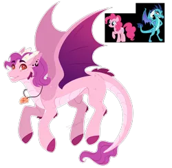 Size: 1800x1757 | Tagged: safe, artist:purplegrim40, derpibooru import, oc, unofficial characters only, dragon, earth pony, pony, dragoness, female, image, jewelry, magical lesbian spawn, mare, necklace, offspring, parent:pinkie pie, parent:princess ember, png, simple background, transparent background