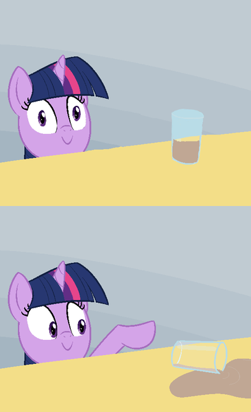 Size: 575x942 | Tagged: safe, artist:furseiseki, derpibooru import, edit, twilight sparkle, 2012, artifact, brony history, chocolate, chocolate milk, comic, drink, everything is ruined, evil, exploitable meme, food, image, it begins, meme, meme origin, milk, nostalgia, png, pure unfiltered evil, smiling, spill, spilled drink, spilled milk