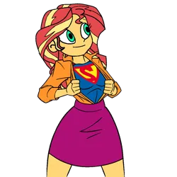 Size: 1000x1000 | Tagged: safe, artist:thatradhedgehog, derpibooru import, sunset shimmer, equestria girls, dc comics, image, png, simple background, supergirl, superman, transparent background