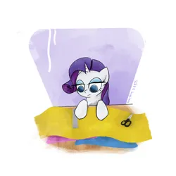 Size: 2048x2048 | Tagged: safe, artist:widelake, derpibooru import, rarity, unicorn, desk, fabric, image, png, ruler, scissors, silk, solo