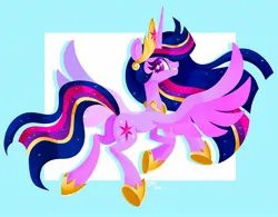Size: 2048x1596 | Tagged: safe, artist:squididdlee, derpibooru import, twilight sparkle, twilight sparkle (alicorn), alicorn, pony, backwards cutie mark, butt, female, flying, image, jpeg, looking back, mare, plot, smiling, solo, spread wings, twibutt, wings