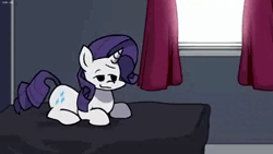 Size: 426x240 | Tagged: safe, artist:bbpanzu, derpibooru import, rarity, oc, oc:stoney poney, unofficial characters only, earth pony, pony, unicorn, angry, animated, arrow, bed, bedroom, bedroom eyes, curtains, drugs, eyes closed, female, friday night funkin', frown, gritted teeth, high, horn, image, lying down, male, mare, marijuana, numbers, one eye closed, prone, smiling, sound, stallion, stoned, teeth, text, voice acting, webm, window, wink, youtube link