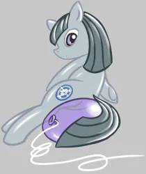 Size: 762x906 | Tagged: safe, artist:retl, derpibooru import, marble pie, balloon, balloon riding, balloon sitting, gray background, image, png, simple background, solo, string