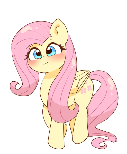 Size: 2800x3400 | Tagged: safe, artist:leo19969525, derpibooru import, fluttershy, pegasus, pony, blushing, cyan eyes, ears, ears up, female, g4, image, jpeg, mane, mare, pink mane, pink tail, simple background, smiling, solo, tail, walking, white background, wings