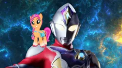 Size: 1916x1080 | Tagged: safe, artist:cheezedoodle96, artist:lovataro, derpibooru import, sunny starscout, earth pony, pony, cute smile, g5, happy, image, jpeg, looking at you, ultraman, ultraman decker