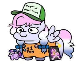 Size: 768x650 | Tagged: safe, artist:jargon scott, derpibooru import, princess cadance, twilight sparkle, oc, oc:heavy weather, pegasus, #1, baseball cap, cap, clothes, hat, image, merchandise, pins, plushie, png, shirt, squatpony, t-shirt, twiggie