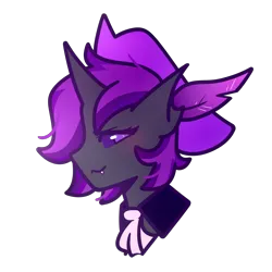 Size: 2500x2500 | Tagged: safe, artist:fuzzystarart, derpibooru import, oc, oc:eva dynerus, unofficial characters only, changeling, horn, image, multiple horns, png, purple changeling, purple eyes, purple hair, solo, tricorn