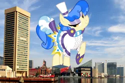 Size: 1599x1062 | Tagged: safe, artist:dashiesparkle, artist:jaredking779, derpibooru import, sapphire shores, earth pony, pony, baltimore, female, giant pony, giant sapphire shores, giant/macro earth pony, giantess, highrise ponies, image, irl, jpeg, macro, mare, maryland, mega giant, photo, ponies in real life