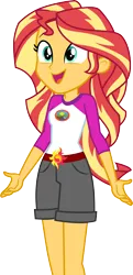 Size: 3000x6205 | Tagged: safe, artist:cloudyglow, derpibooru import, sunset shimmer, equestria girls, legend of everfree, .ai available, 2020s, 2022, absurd resolution, camp everfree outfits, clothes, correct artstyle, embrace the magic, image, legs, open mouth, png, shorts, simple background, transparent background, vector