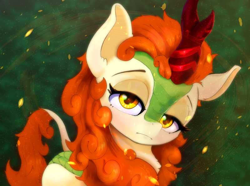 Size: 3000x2234 | Tagged: safe, artist:xbi, derpibooru import, autumn blaze, kirin, sounds of silence, abstract background, female, image, jpeg, looking at you, solo, tabun art-battle finished after