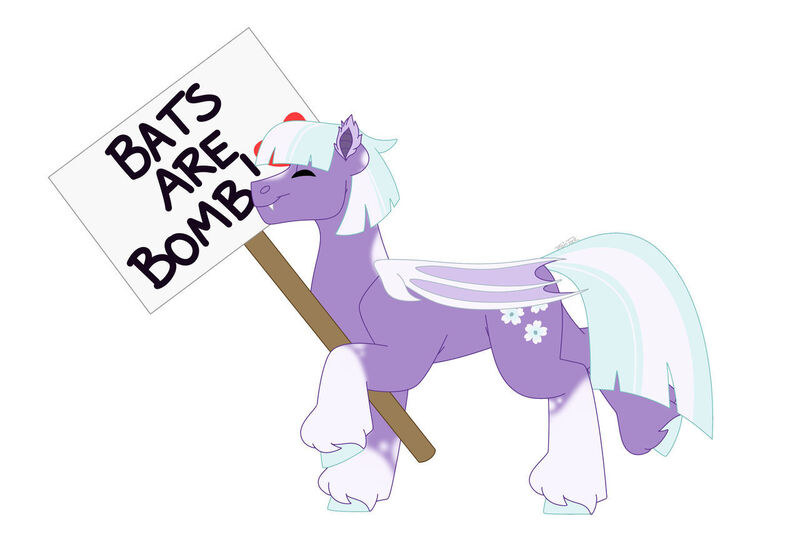 Size: 1280x854 | Tagged: safe, artist:itstechtock, derpibooru import, oc, oc:snow violet, unofficial characters only, bat pony, pony, activist, female, image, jpeg, mare, sign, simple background, solo, white background