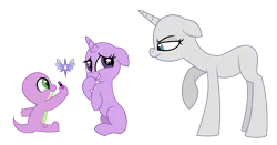 Size: 3121x1633 | Tagged: safe, artist:velveagicsentryyt, derpibooru import, oc, unofficial characters only, dragon, pony, unicorn, baby, baby dragon, baby pony, base, crayon, dragon oc, female, filly, floppy ears, foal, frown, grin, horn, image, mare, nervous, nervous grin, non-pony oc, png, raised hoof, simple background, sitting, smiling, transparent background, unamused, unicorn oc
