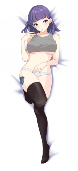 Size: 1920x4225 | Tagged: suggestive, artist:geiger, derpibooru import, maud pie, human, anime style, bed, clothes, cutie mark on human, female, humanized, image, lying down, on back, panties, png, short shirt, socks, solo, solo female, stockings, thigh highs, underwear