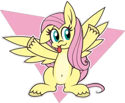 Size: 4437x3678 | Tagged: safe, artist:tridashie, derpibooru import, fluttershy, pegasus, pony, :p, belly button, female, full body, image, looking at you, mare, one ear down, pale belly, png, simple background, solo, tongue out, transparent background, unshorn fetlocks