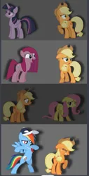 Size: 753x1487 | Tagged: safe, derpibooru import, applejack, fluttershy, pinkie pie, twilight sparkle, twilight sparkle (alicorn), alicorn, earth pony, pegasus, pony, unicorn, fight, friday night funkin', image, jpeg, triple trouble, youtuber:thewizardpony