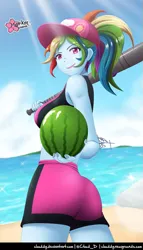 Size: 571x1000 | Tagged: safe, alternate version, artist:clouddg, derpibooru import, rainbow dash, equestria girls, ass, baseball bat, beach, butt, flip-flops, food, image, png, rainbutt dash, sandals, watermelon