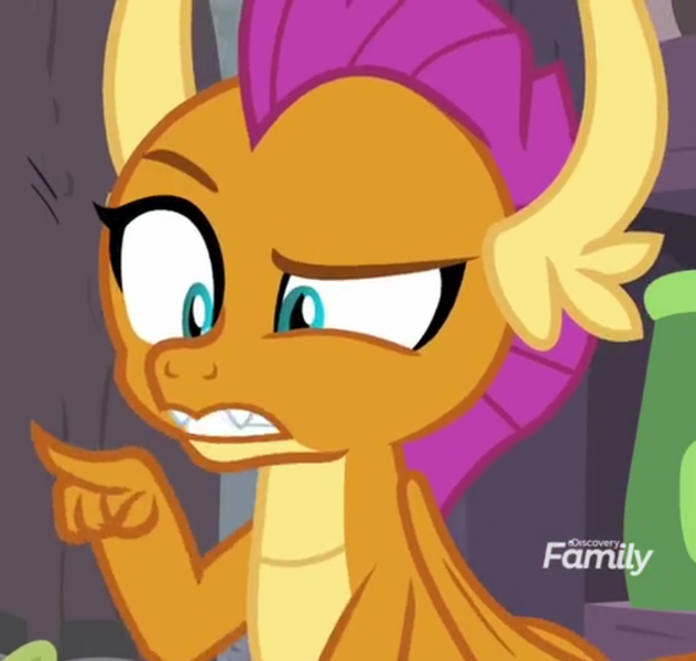 Size: 741x703 | Tagged: safe, derpibooru import, screencap, smolder, dragon, molt down, cropped, dragoness, female, image, png, pointing, raised eyebrow, solo