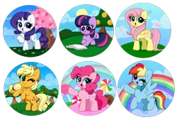 Size: 6048x4087 | Tagged: safe, artist:kittyrosie, derpibooru import, part of a set, applejack, fluttershy, pinkie pie, rainbow dash, rarity, twilight sparkle, twilight sparkle (alicorn), alicorn, butterfly, earth pony, insect, pegasus, pony, unicorn, backwards cutie mark, blushing, book, candy, cherry blossoms, chibi, cloud, cookie, cute, dashabetes, diapinkes, female, flower, flower blossom, food, image, lollipop, looking at you, lying down, mane six, mare, one eye closed, open mouth, open smile, png, prone, rainbow, raised hoof, raribetes, reading, redraw, shyabetes, simple background, sky, smiling, starry eyes, sun, tail, that pony sure does love books, transparent background, tree, twiabetes, waving, wingding eyes, wings, wink