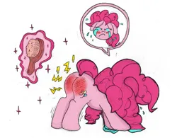 Size: 737x574 | Tagged: artist needed, safe, derpibooru import, pinkie pie, earth pony, pony, /mlp/, 4chan, balloonbutt, brush, butt, crying, eyes closed, female, filly, foal, hairbrush, image, png, puddle, punishment, reddened butt, simple background, solo, spanked, spanking, tears of pain, white background, younger