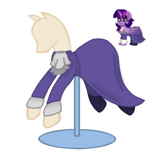 Size: 1080x1080 | Tagged: safe, artist:artiststr, derpibooru import, twilight sparkle, twilight sparkle (alicorn), alicorn, pony, pony town, clothes, dress, image, mannequin, png, simple background, theyellowfeather