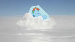 Size: 1600x900 | Tagged: safe, derpibooru import, rainbow dash, pony, cloud, image, irl, jpeg, on a cloud, photo, photomanipulation, ponies in real life, resting, solo, wallpaper