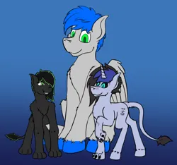 Size: 824x772 | Tagged: safe, artist:recordmelodie, derpibooru import, oc, oc:anthonystone, oc:eytlin, oc:record melodie, pegasus, pony, sphinx, image, png, simple background, sitting, size difference