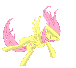 Size: 800x720 | Tagged: safe, artist:heart0fthestorm, derpibooru import, fluttershy, pegasus, pony, animated, eyes closed, faint, falling, female, gif, image, mare, simple background, solo, spread wings, transparent background, wings