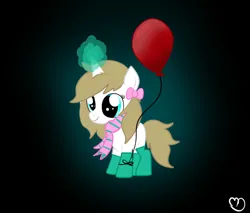 Size: 734x626 | Tagged: safe, artist:balloons504, derpibooru import, oc, oc:balloons, unofficial characters only, pony, unicorn, balloon, black background, bow, clothes, female, filly, foal, image, jpeg, magic, scarf, simple background, socks, solo, telekinesis, that pony sure does love balloons, younger