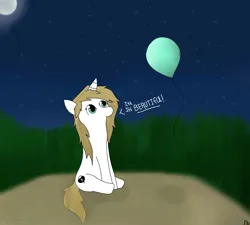 Size: 5119x4615 | Tagged: safe, artist:balloons504, derpibooru import, oc, oc:balloons, unofficial characters only, pony, unicorn, balloon, female, image, it's beautiful, jpeg, mare, moon, night, sitting, solo, stars, that pony sure does love balloons