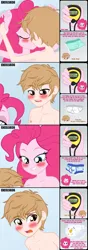 Size: 935x2658 | Tagged: suggestive, artist:excelso36, derpibooru import, pinkie pie, oc, human, abdl, bedroom eyes, blushing, briefs, canon x oc, clothes, diaper, female, humanized, image, implied sex, jpeg, kissing, lidded eyes, male, premature ejaculation, straight, timer, underwear