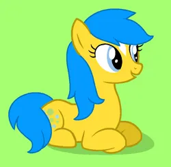 Size: 758x738 | Tagged: safe, artist:jigglewiggleinthepigglywiggle, derpibooru import, bubbles (g1), earth pony, pony, adorabubbles, base used, blue eyes, blue hair, blue mane, blue tail, coat markings, cute, facial markings, female, g1, g1 to g4, g4, generation leap, green background, image, lying down, mare, open mouth, open smile, png, prone, shadow, simple background, sitting, smiling, star (coat marking), tail