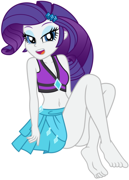 Size: 4909x6835 | Tagged: safe, artist:emeraldblast63, derpibooru import, rarity, equestria girls, equestria girls series, forgotten friendship, barefoot, belly button, bikini, clothes, feet, female, fixed, image, looking at you, open mouth, png, rarity's blue sarong, rarity's purple bikini, sarong, simple background, solo, swimsuit, transparent background