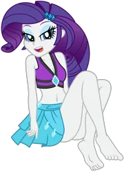 Size: 4909x6835 | Tagged: safe, artist:emeraldblast63, derpibooru import, rarity, equestria girls, equestria girls series, forgotten friendship, barefoot, belly button, bikini, clothes, feet, female, fixed, image, looking at you, open mouth, png, rarity's blue sarong, rarity's purple bikini, sarong, simple background, solo, swimsuit, transparent background